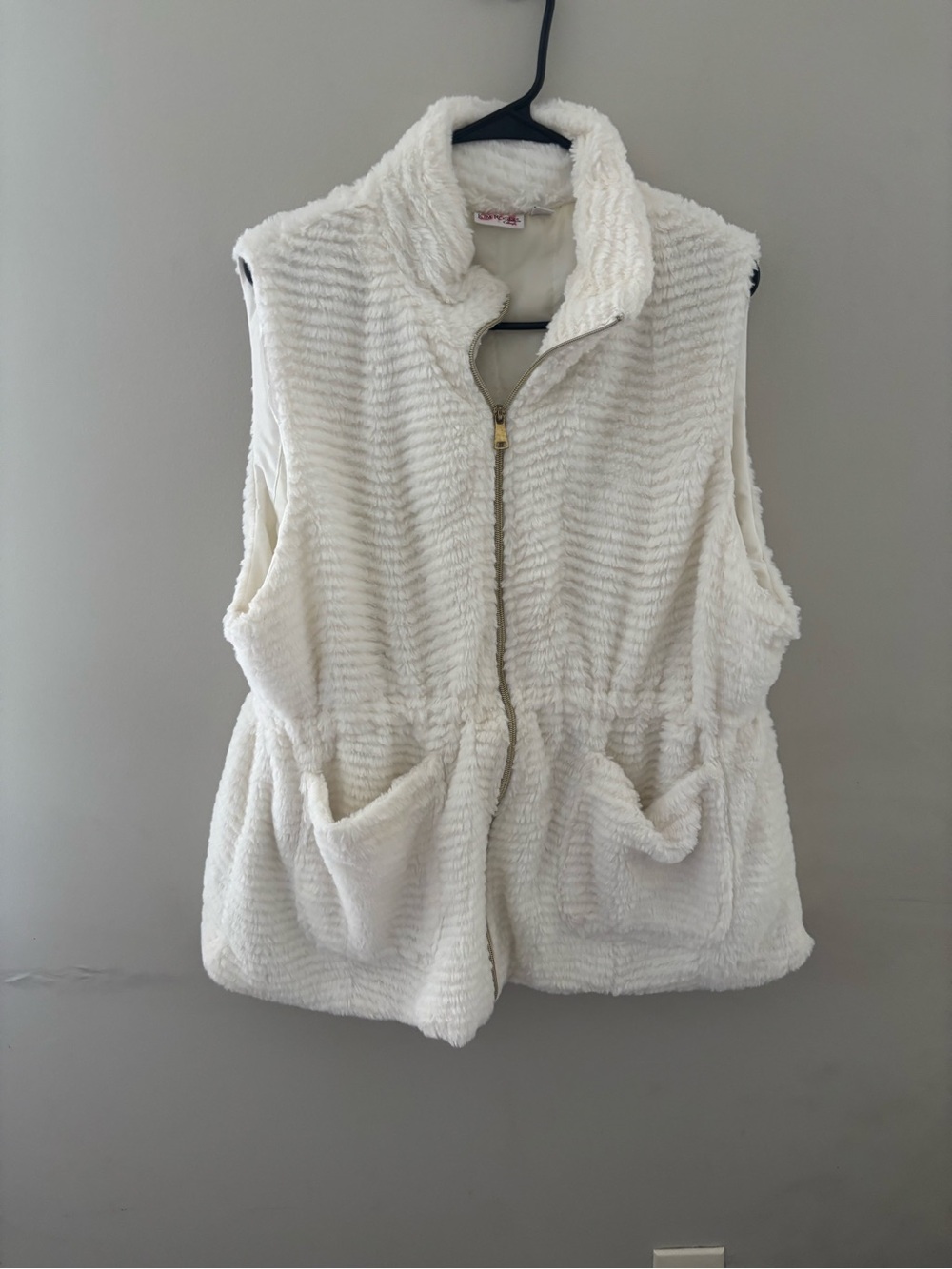 Kim Rogers Women Cream Plush Zip Fur Vest 2X